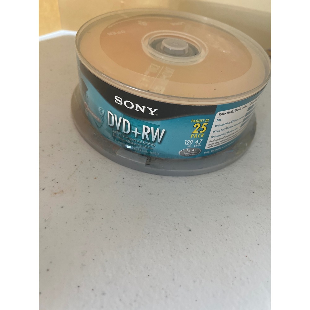 Sony DVD+RW 4.7GB 120min 1x-4x AccuCORE Rewritable Blank Discs 25 Pack Spindle